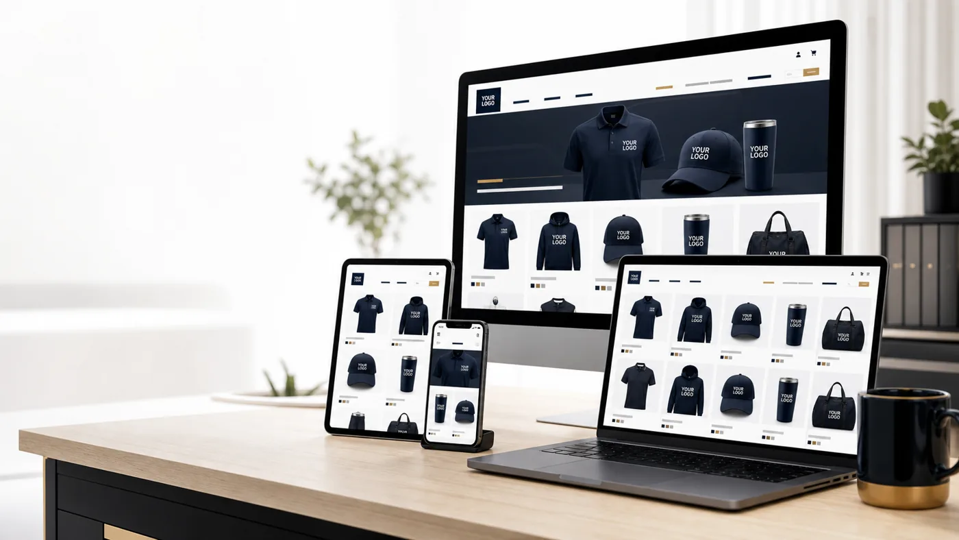 Managed branded merchandise store on desktop, tablet and phone