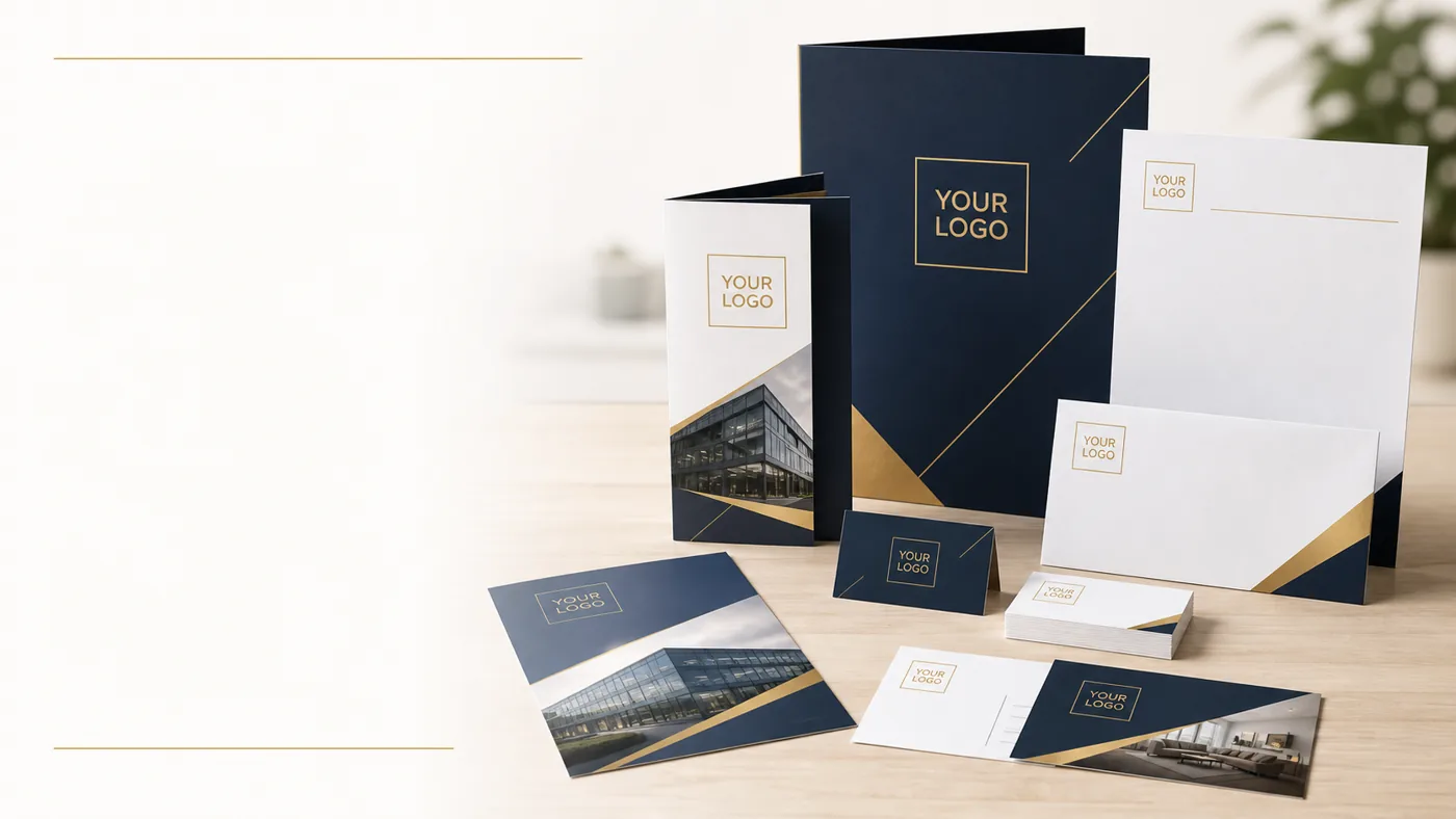 Branded folders, brochures, business cards and stationery